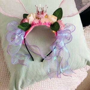 Floral Fairy Bunny Headband with Pink and Purple Accents